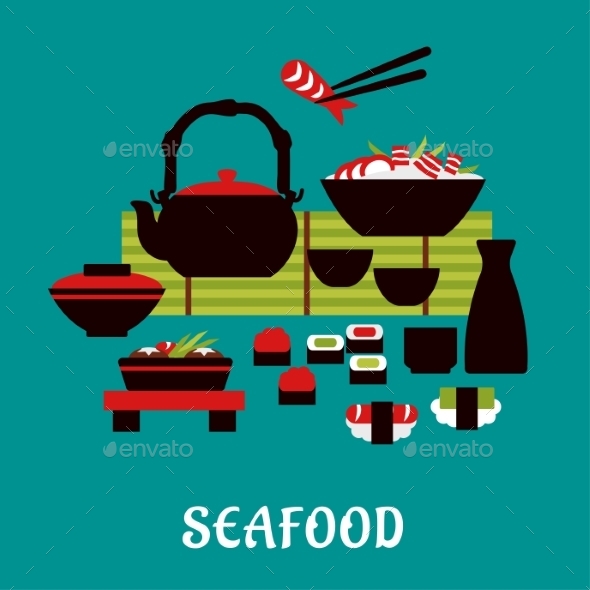 GraphicRiver Japanese Seafood In Flat Style 11358312 GraphicRiver Japanese Seafood In Flat Style 11358312