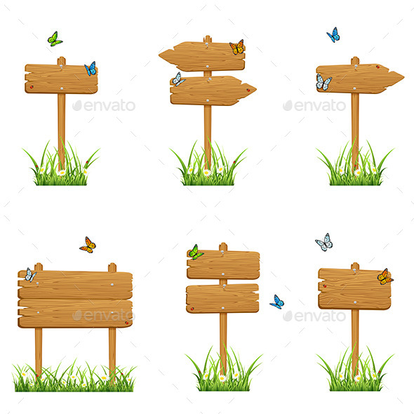 GraphicRiver Set of Wooden Signs in Grass 11362198 GraphicRiver Set of Wooden Signs in Grass 11362198