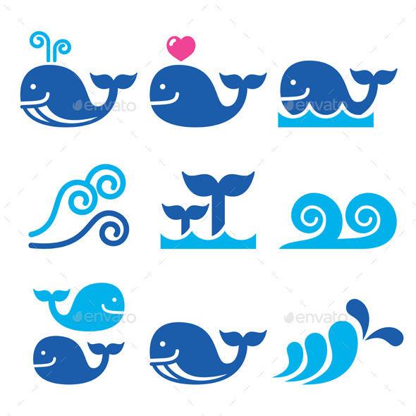 GraphicRiver Whale Sea or Ocean Waves Blue Icons Set 11367727 GraphicRiver Whale Sea or Ocean Waves Blue Icons Set 11367727