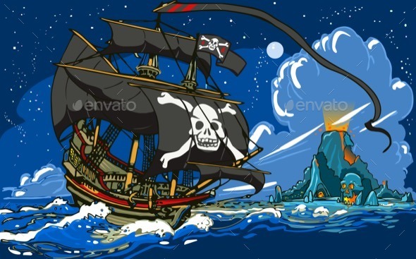 GraphicRiver Pirate Ship Sailing to the Skull Island 11369158 GraphicRiver Pirate Ship Sailing to the Skull Island 11369158