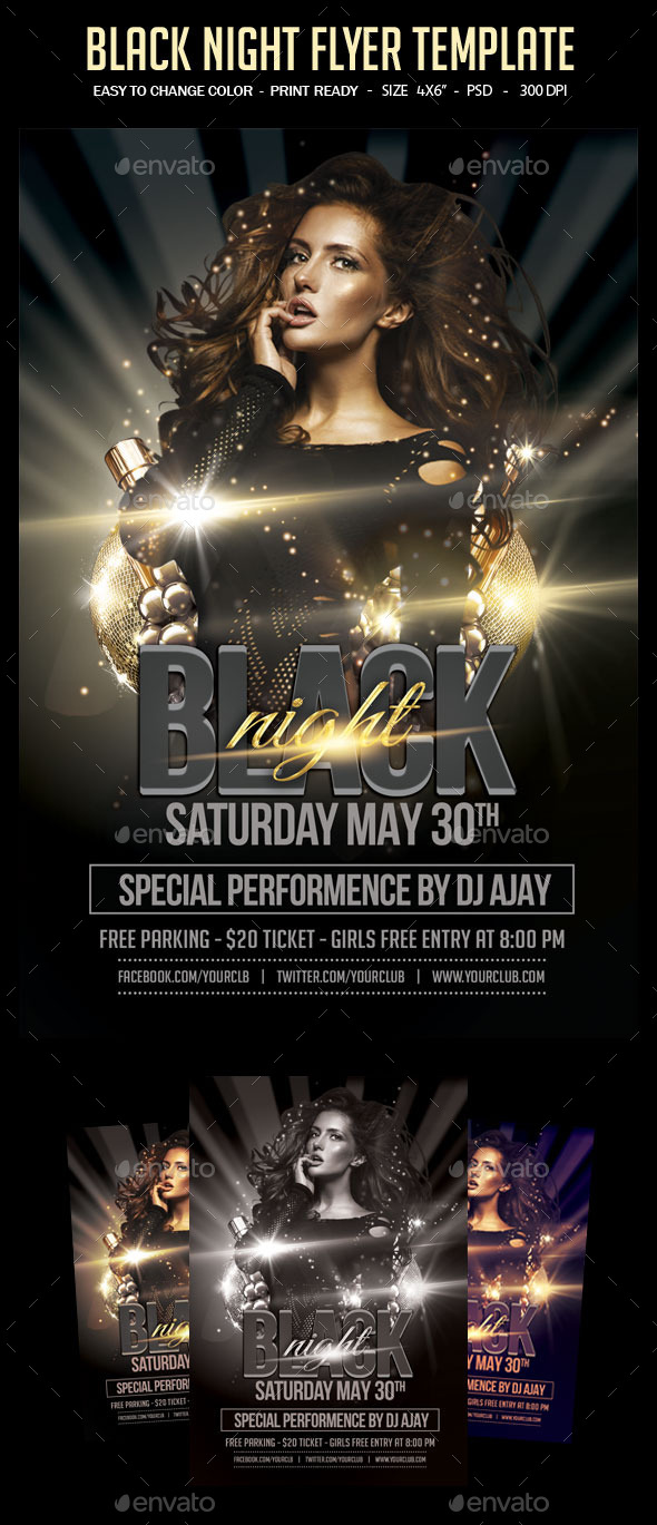 Black Night Flyer Template (Clubs & Parties)