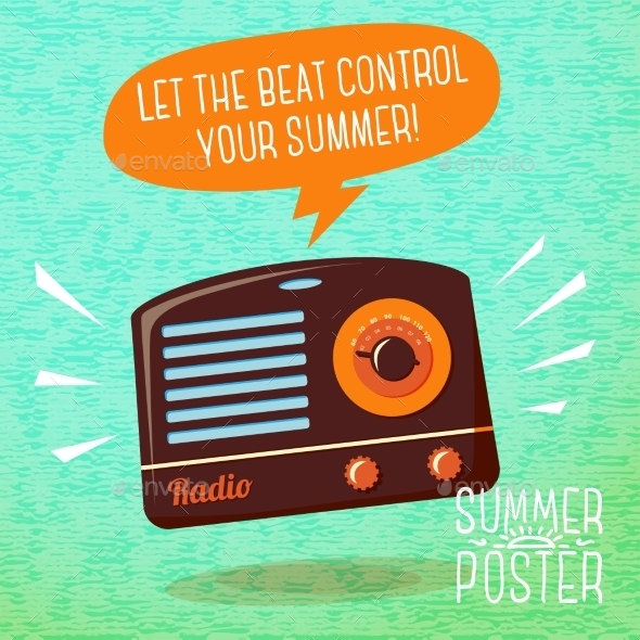 GraphicRiver Cute Summer Poster Radio Playing Cool Music 11371094 GraphicRiver Cute Summer Poster Radio Playing Cool Music 11371094