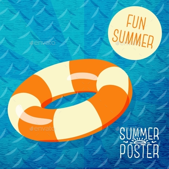 GraphicRiver Cute Summer Poster Orange Lifebuoy In Water 11371234 GraphicRiver Cute Summer Poster Orange Lifebuoy In Water 11371234