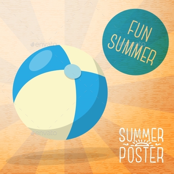 GraphicRiver Cute Summer Poster Blue And Yellow Striped Beach 11371282 GraphicRiver Cute Summer Poster Blue And Yellow Striped Beach 11371282
