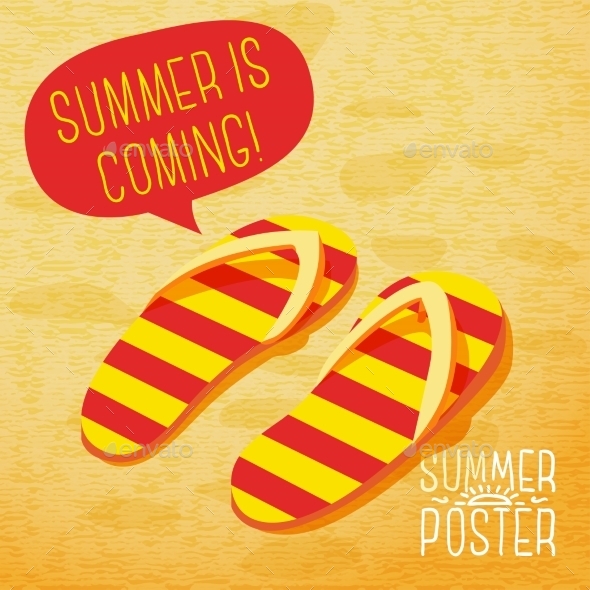 GraphicRiver Cute Summer Poster Slippers On The Beach 11371391 GraphicRiver Cute Summer Poster Slippers On The Beach 11371391
