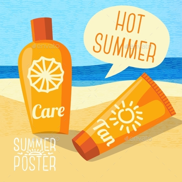 GraphicRiver Cute Summer Poster Sun Care Creams On The Beach 11371406 GraphicRiver Cute Summer Poster Sun Care Creams On The Beach 11371406