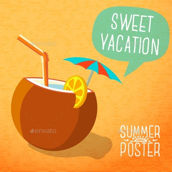 GraphicRiver Summer Poster Beach Cocktail in Coconut 11371435 GraphicRiver Summer Poster Beach Cocktail in Coconut 11371435