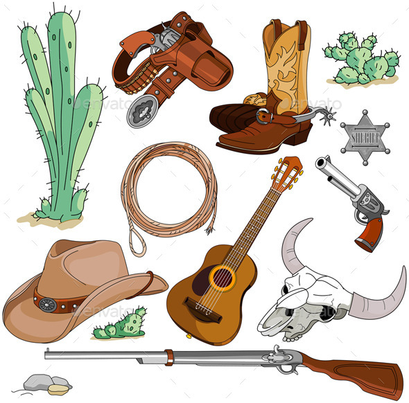 GraphicRiver Cowboy Objects Set 11373186 GraphicRiver Cowboy Objects Set 11373186