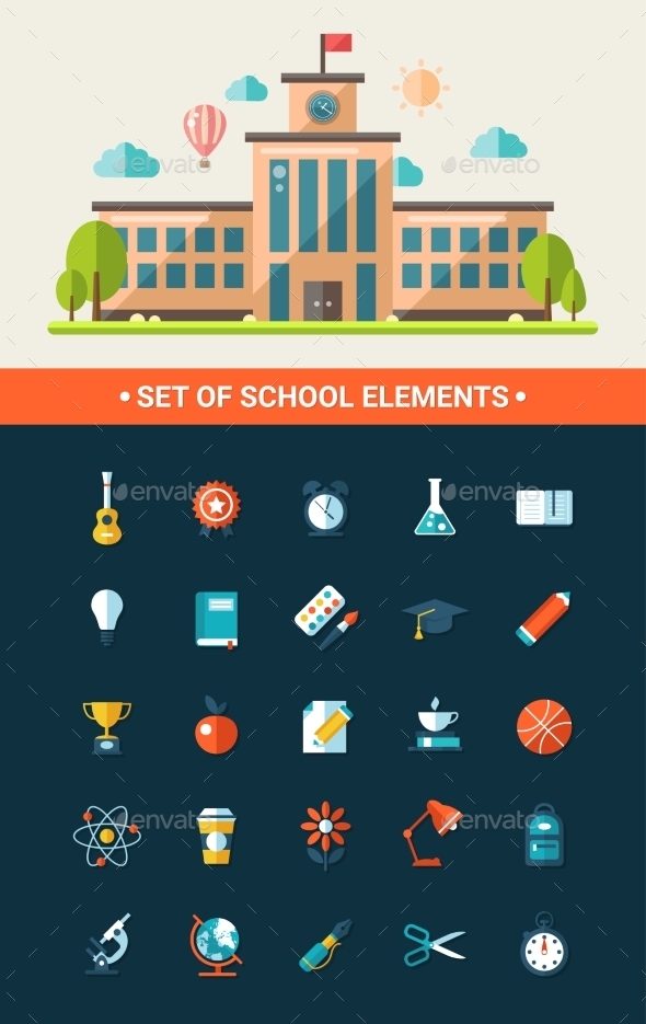 Set of Flat Design School Icons (Miscellaneous)