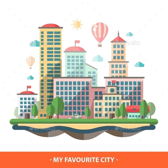 Modern Flat City Illustration (Buildings)