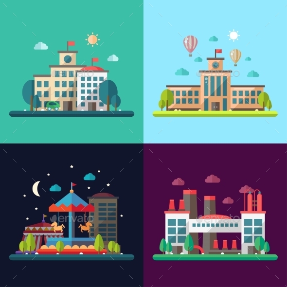 Set of Modern Flat Design Conceptual City (Buildings)