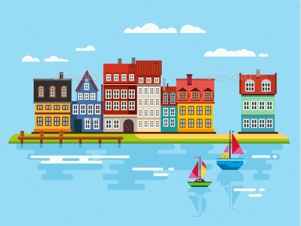 GraphicRiver Harbor Waterfront with Boats on River 11380037 GraphicRiver Harbor Waterfront with Boats on River 11380037