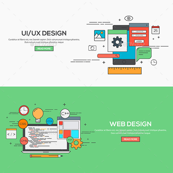 GraphicRiver Set of Flat Line Banners 11380490 GraphicRiver Set of Flat Line Banners 11380490