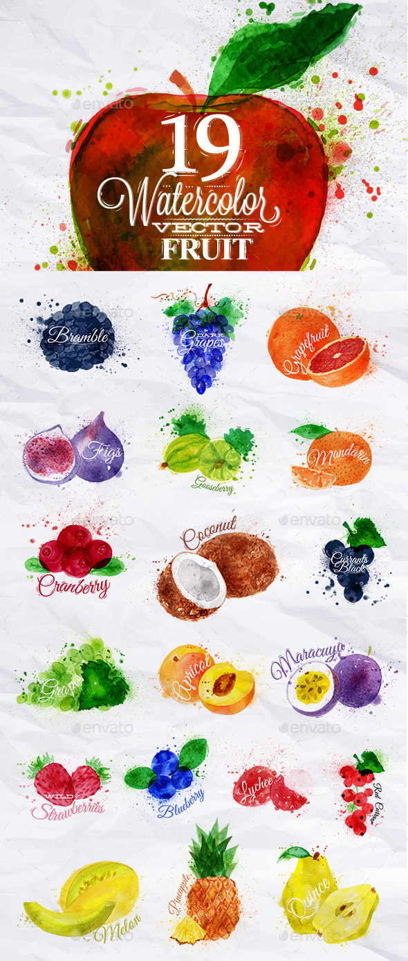 GraphicRiver Set Watercolor Fruits 11380980 GraphicRiver Set Watercolor Fruits 11380980