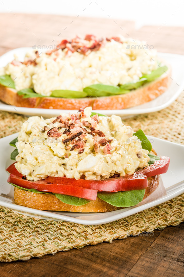 Egg salad sandwhich on a white plate (Misc) Photo Download