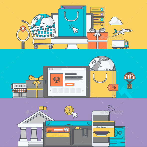GraphicRiver Set of Color Line Banners for E-commerce 11386932 GraphicRiver Set of Color Line Banners for E-commerce 11386932