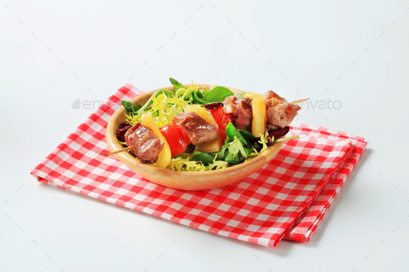 Pork skewer and spring salad mix (Misc) Photo Download