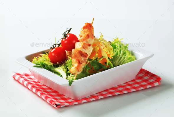 Chicken skewers and salad greens (Misc) Photo Download