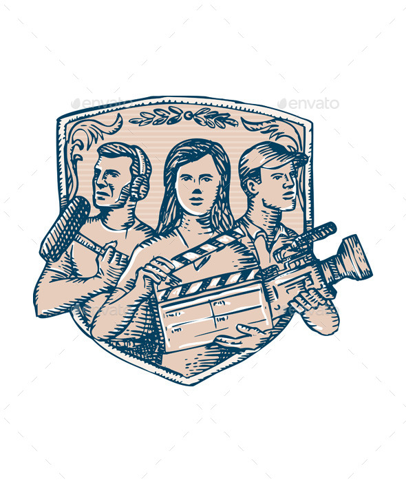 GraphicRiver Film Crew Clapperboard Cameraman Soundman Etching 11394322 GraphicRiver Film Crew Clapperboard Cameraman Soundman Etching 11394322