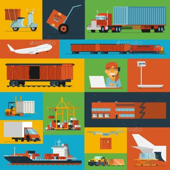 Logistic Icons Set Flat (Industries)