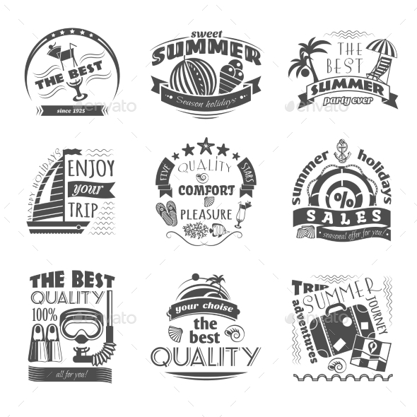 Summer Holiday Vacation Labels Set Black (Travel)