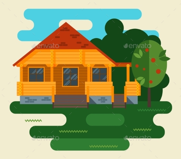 GraphicRiver Summer Landscape with House and Tree 11401053 GraphicRiver Summer Landscape with House and Tree 11401053