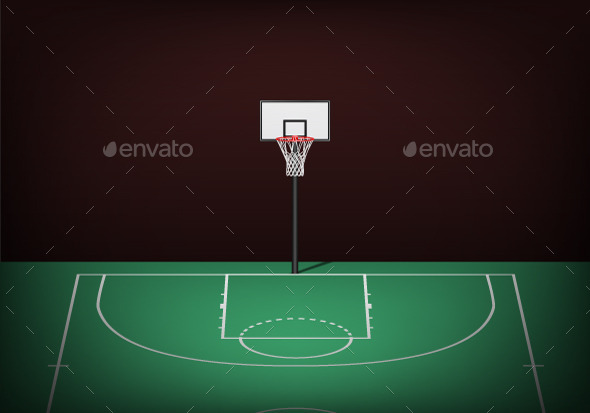 Basketball Hoop on Empty Green Court (Sports/Activity)