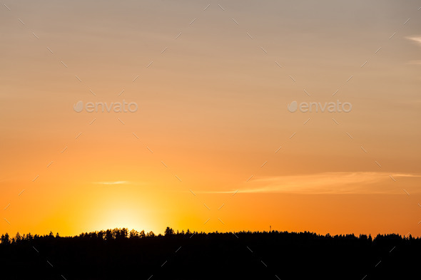 Sunset behind lake and forest (Misc) Photo Download