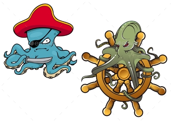 GraphicRiver Marine Cartoon Octopuses With Saber And Helm 11408178 GraphicRiver Marine Cartoon Octopuses With Saber And Helm 11408178