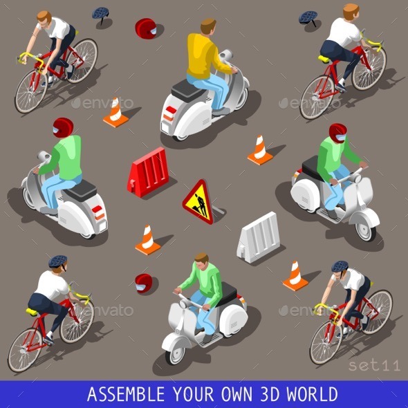GraphicRiver Isometric Flat 3D Vehicle Scooter Bicycle Set 11408778 GraphicRiver Isometric Flat 3D Vehicle Scooter Bicycle Set 11408778