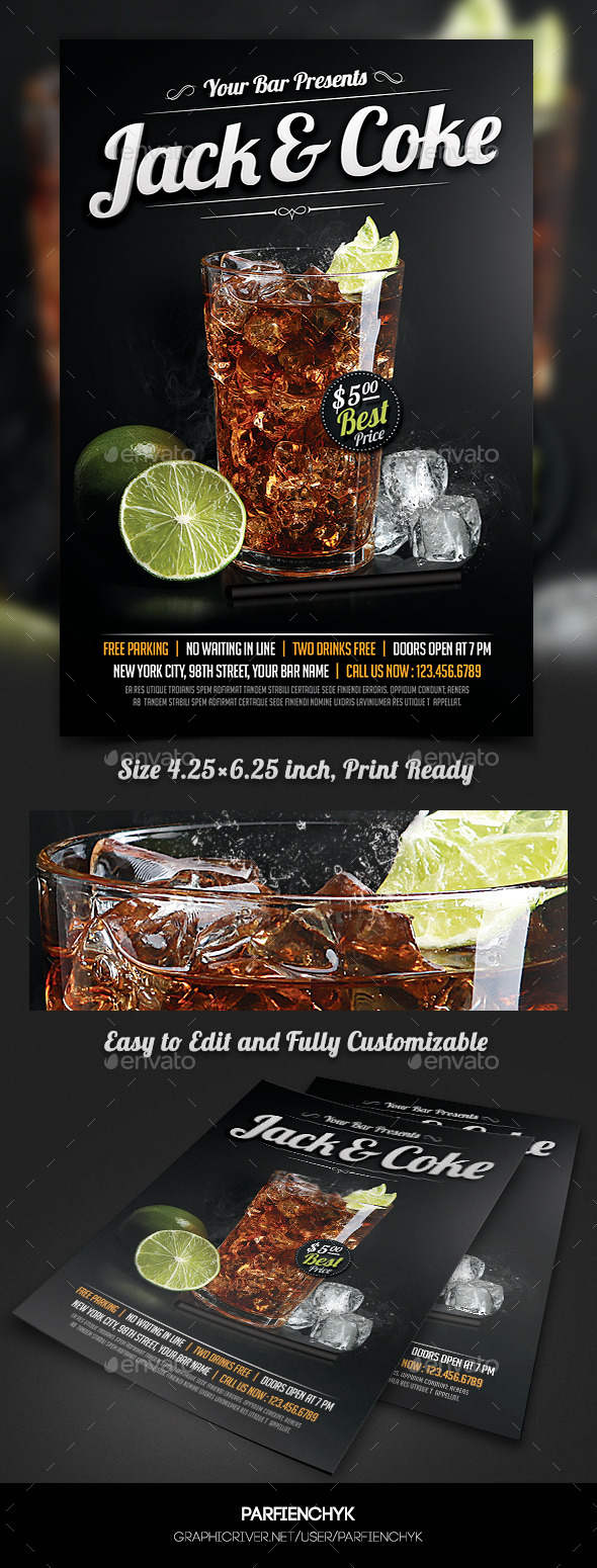 Whiskey and Coke Cocktail Flyer Template (Clubs & Parties)