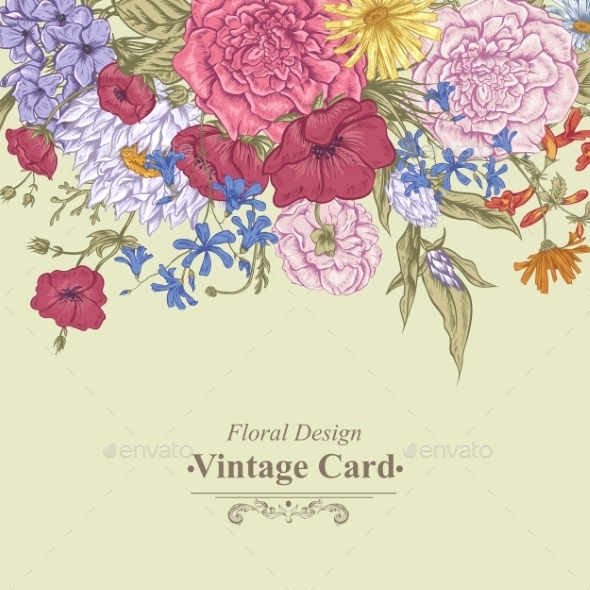 GraphicRiver Retro Summer Floral Greeting Card 11417037 GraphicRiver Retro Summer Floral Greeting Card 11417037