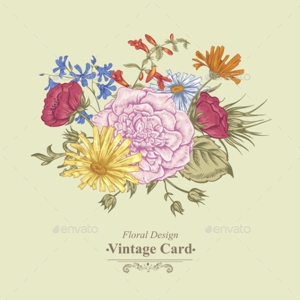 GraphicRiver Gentle Retro Summer Floral Greeting Card Vintage 11417047 GraphicRiver Gentle Retro Summer Floral Greeting Card Vintage 11417047