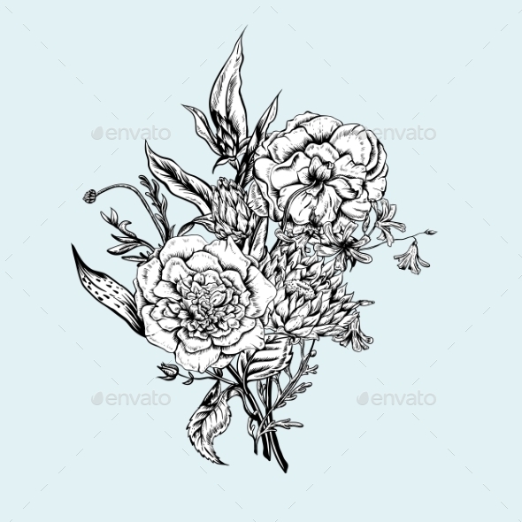 GraphicRiver Monochrome Retro Summer Floral Greeting Card 11418057 GraphicRiver Monochrome Retro Summer Floral Greeting Card 11418057