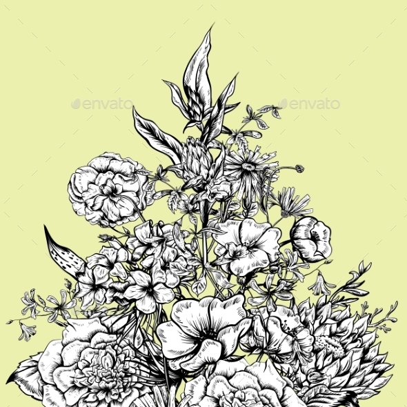 GraphicRiver Monochrome Retro Summer Floral Greeting Card 11418059 GraphicRiver Monochrome Retro Summer Floral Greeting Card 11418059