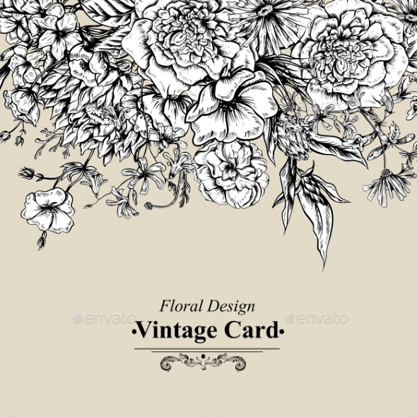 GraphicRiver Monochrome Retro Summer Floral Greeting Card 11418061 GraphicRiver Monochrome Retro Summer Floral Greeting Card 11418061