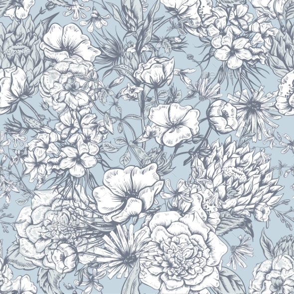 GraphicRiver Retro Summer Seamless Monochrome Floral Pattern 11418082 GraphicRiver Retro Summer Seamless Monochrome Floral Pattern 11418082