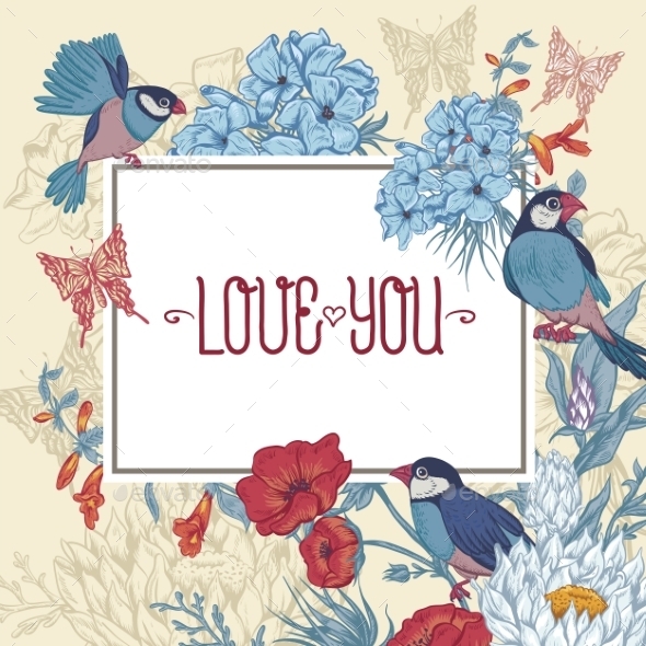 GraphicRiver Vintage Floral Greeting Card with Birds 11418092 GraphicRiver Vintage Floral Greeting Card with Birds 11418092