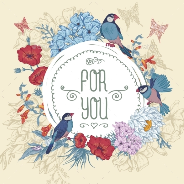 GraphicRiver Vintage Floral Greeting Card with Birds 11418093 GraphicRiver Vintage Floral Greeting Card with Birds 11418093
