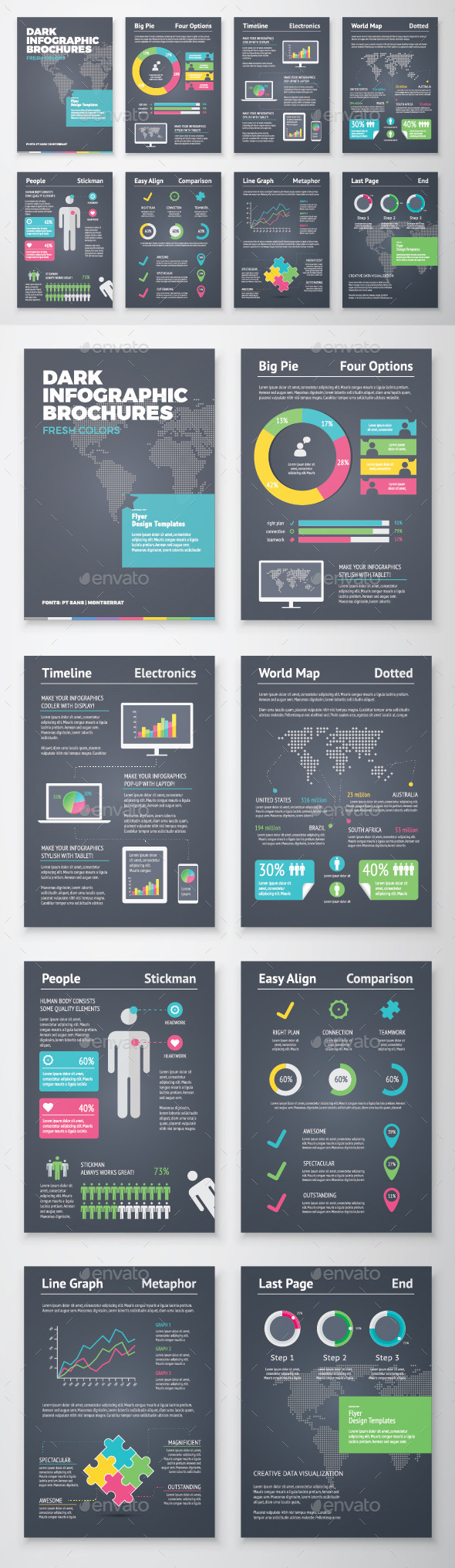 Dark Infographic Brochure Vector Elements Kit 1