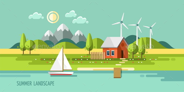 GraphicRiver Summer Landscape House on the Nature 11426187 GraphicRiver Summer Landscape House on the Nature 11426187