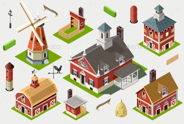 GraphicRiver Isometric Great American Barn Set Tiles 11426430 GraphicRiver Isometric Great American Barn Set Tiles 11426430