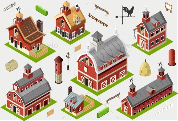 GraphicRiver Isometric Old Building American Barn Set Tiles 11426468 GraphicRiver Isometric Old Building American Barn Set Tiles 11426468