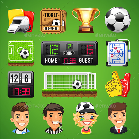 GraphicRiver Vector Icons Set on the Theme of Soccer 11426520 GraphicRiver Vector Icons Set on the Theme of Soccer 11426520