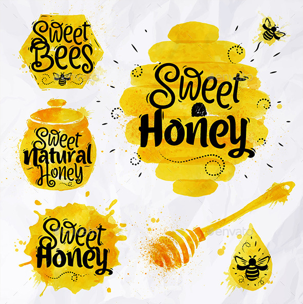 GraphicRiver Watercolors Symbols Honey 11426924 GraphicRiver Watercolors Symbols Honey 11426924