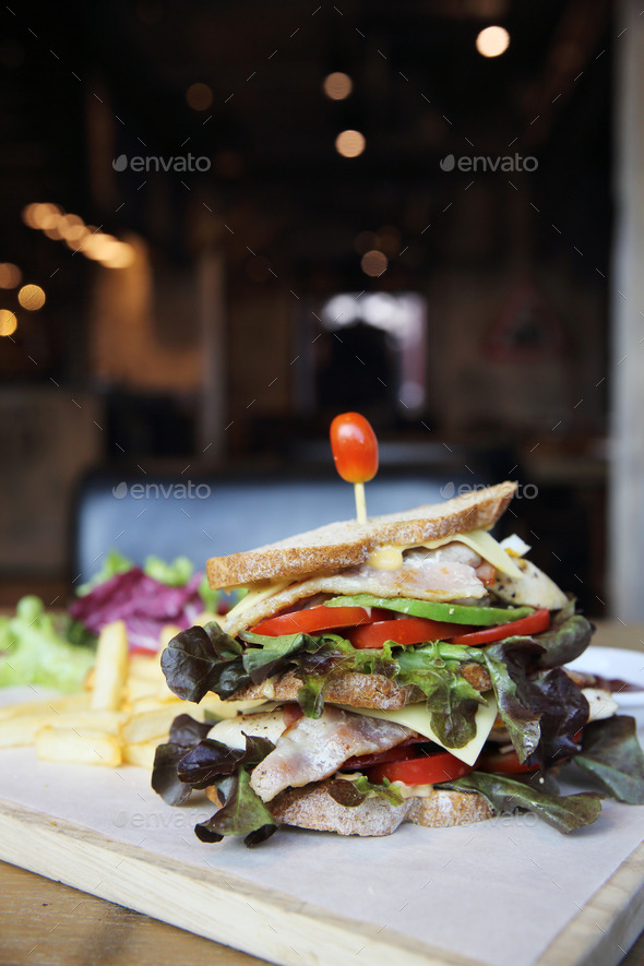 Club sandwich with on wood background (Misc) Photo Download