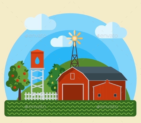 GraphicRiver Flat Farm Landscape 11432444 GraphicRiver Flat Farm Landscape 11432444