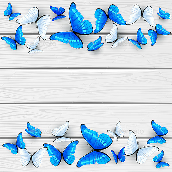 GraphicRiver Blue and White Butterflies on Wooden Background 11434071 GraphicRiver Blue and White Butterflies on Wooden Background 11434071