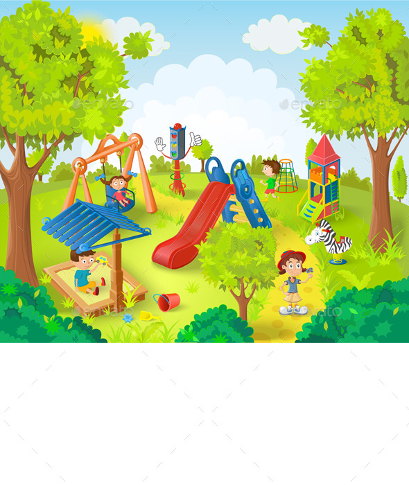 Children Playing in the Park Vector Illustration (People)