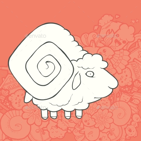 Vector Illustration Cute Hand Drawn Sheep (Animals)